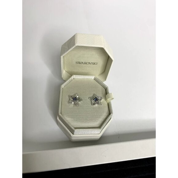 New Swarovski Stella Blue Star Studded Earrings - Picture 6 of 12